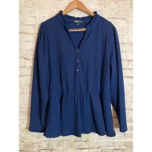 Alice Blue Babydoll Top Womens 1X Navy Blue Textured Ruffle Trim Dark Romantic